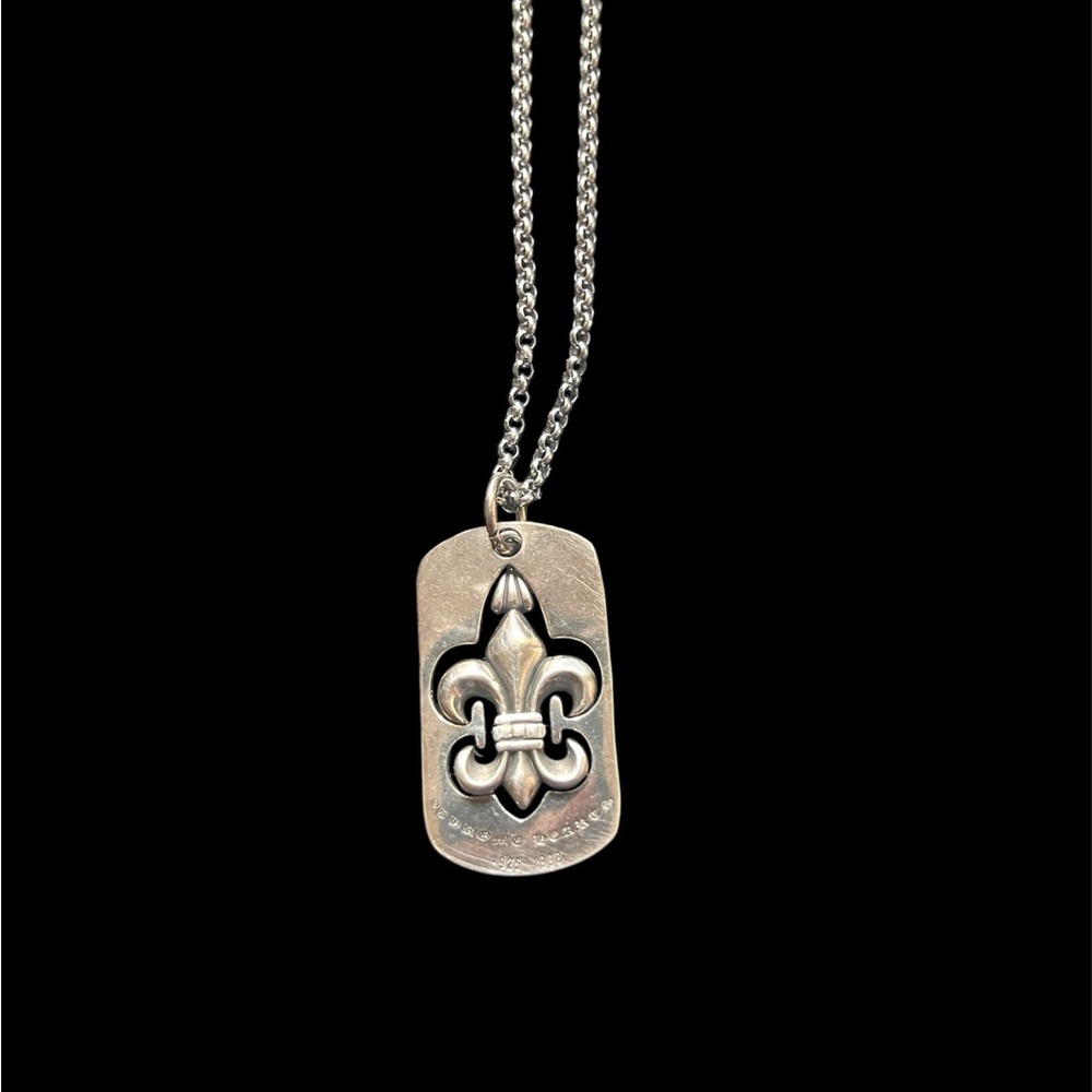 RARE* Chrome Hearts Removable Fleur-De-Lis Dog Tag Pendant with roller chain